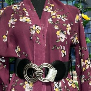 New Fashion Wide Black Stretch Knotted Infinity Textured SilverTone Buckle Belt